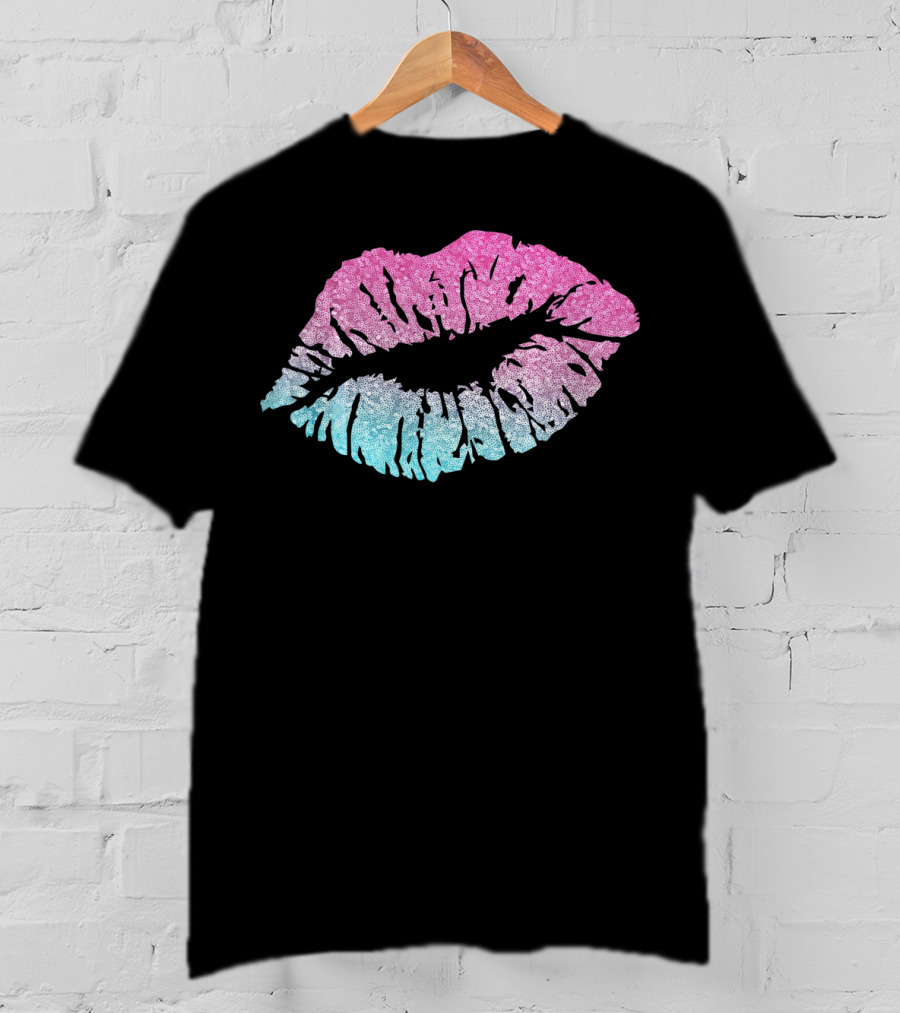 Kiss Lips Pink Blue Valentine Love T-Shirt