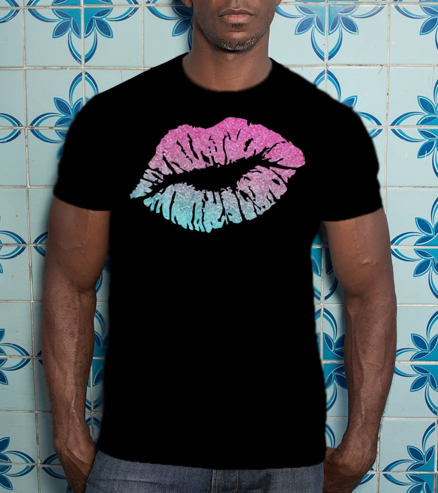 Kiss Lips Pink Blue Valentine Love T-Shirt