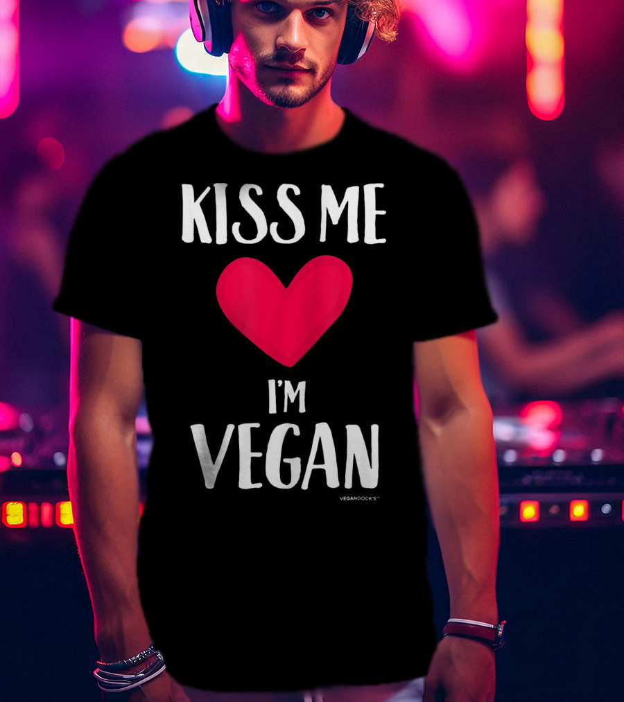 Kiss Me I'm Vegan Heart Valentine's Day Vegandocks T-Shirt