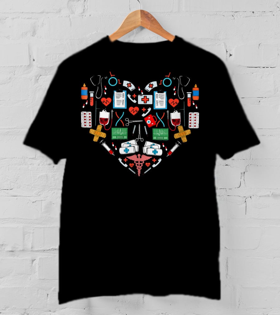 Nurse Heart Valentine's Day Medical Symbols T-Shirt