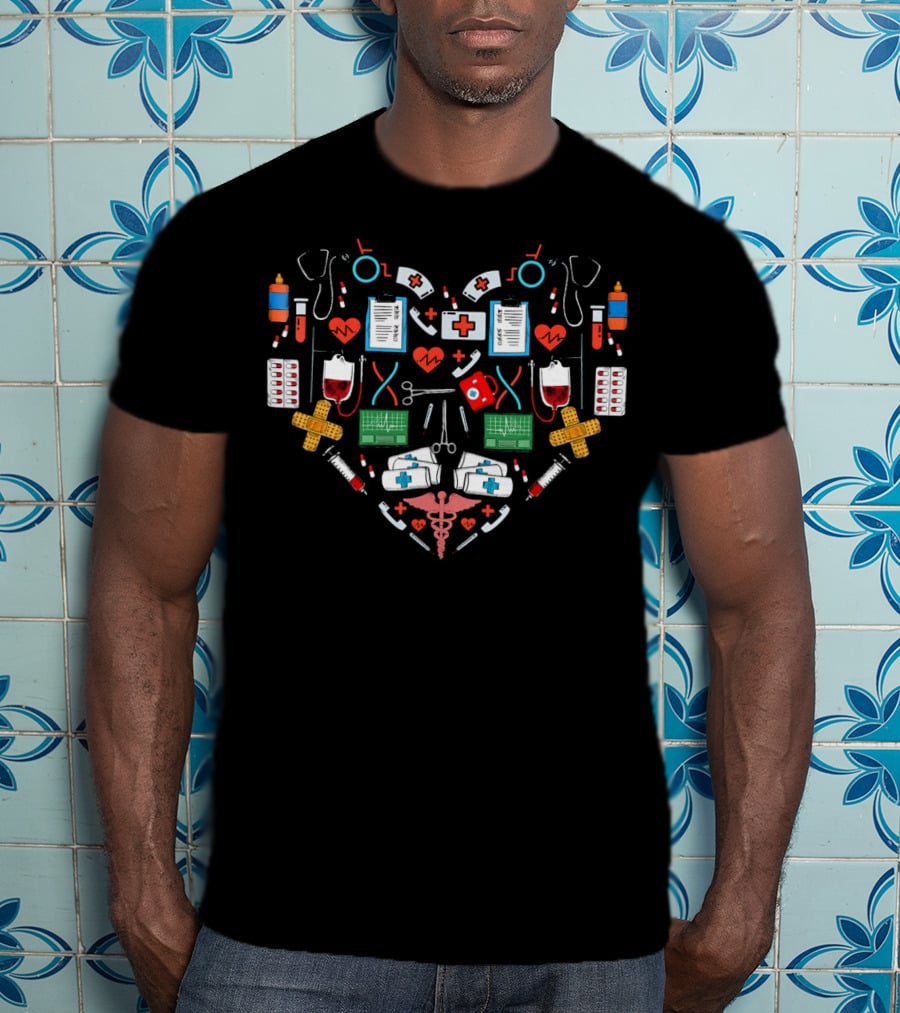 Nurse Heart Valentine's Day Medical Symbols T-Shirt