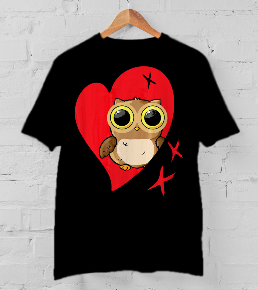 Valentine Day Red Heart Owl With Big Eyes T-Shirt