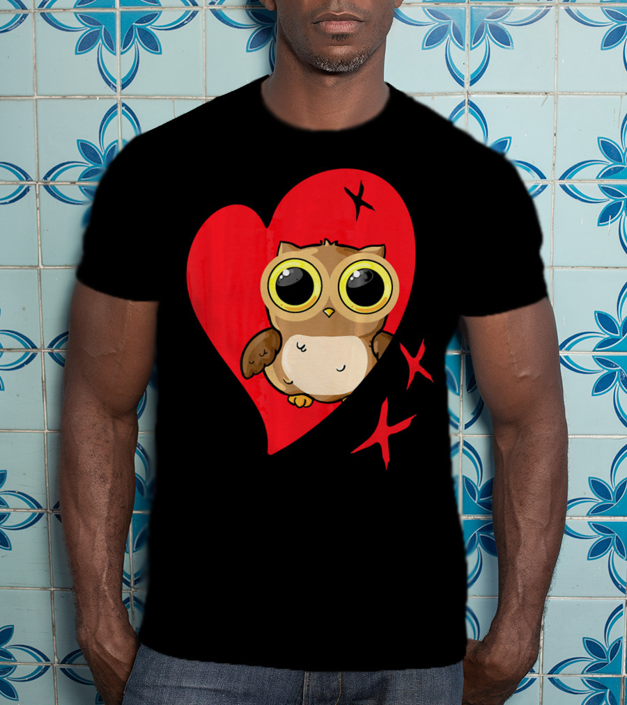 Valentine Day Red Heart Owl With Big Eyes T-Shirt
