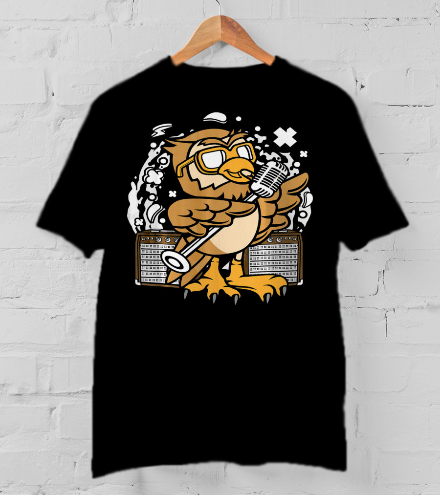 Owl Singer Microphone Glasses Music Performance T-Shirt