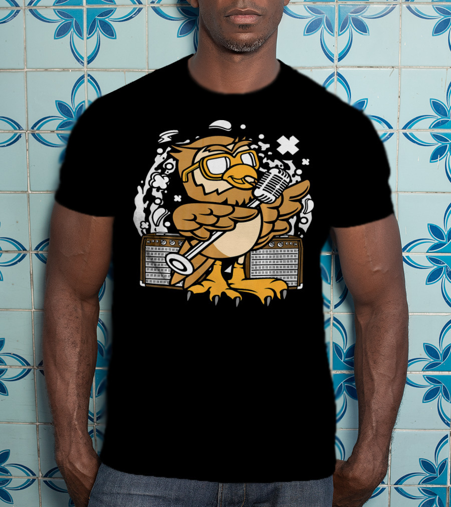 Owl Singer Microphone Glasses Music Performance T-Shirt