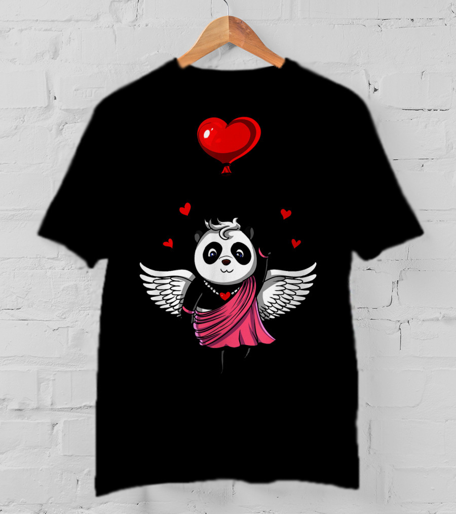 Panda Bear Cupid Valentines Day Love Balloon T-Shirt