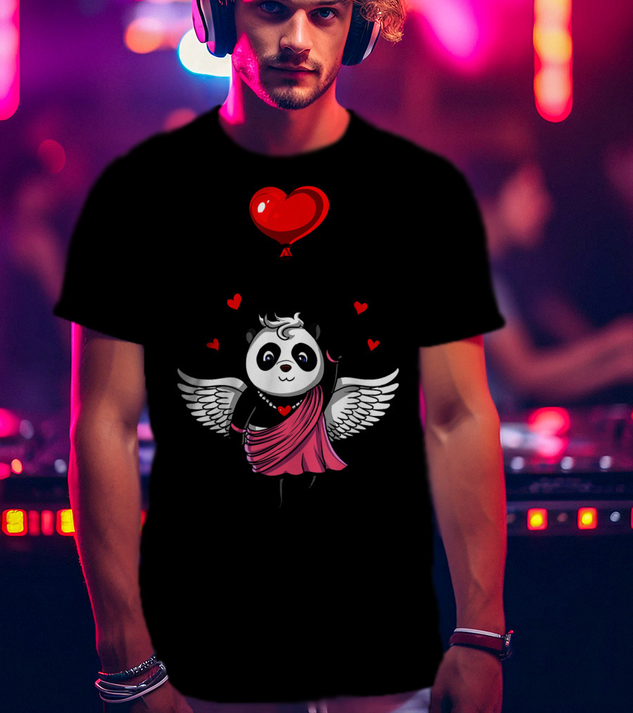 Panda Bear Cupid Valentines Day Love Balloon T-Shirt