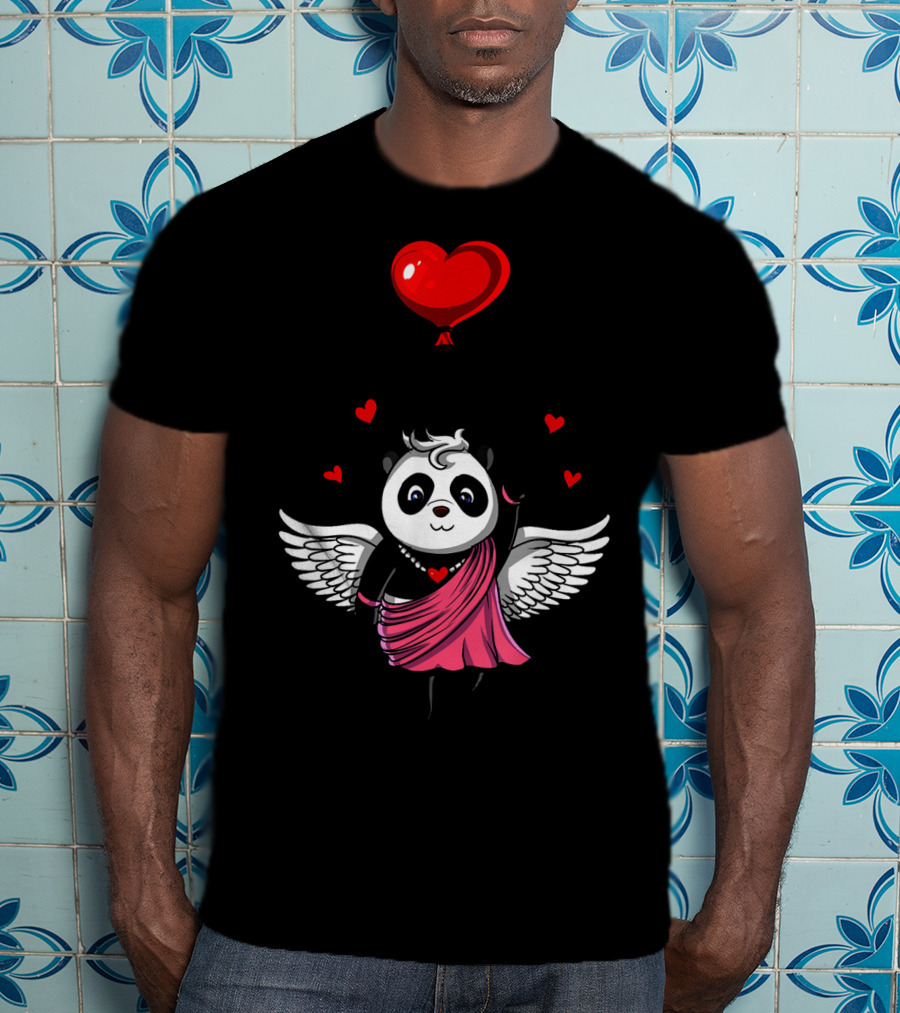 Panda Bear Cupid Valentines Day Love Balloon T-Shirt