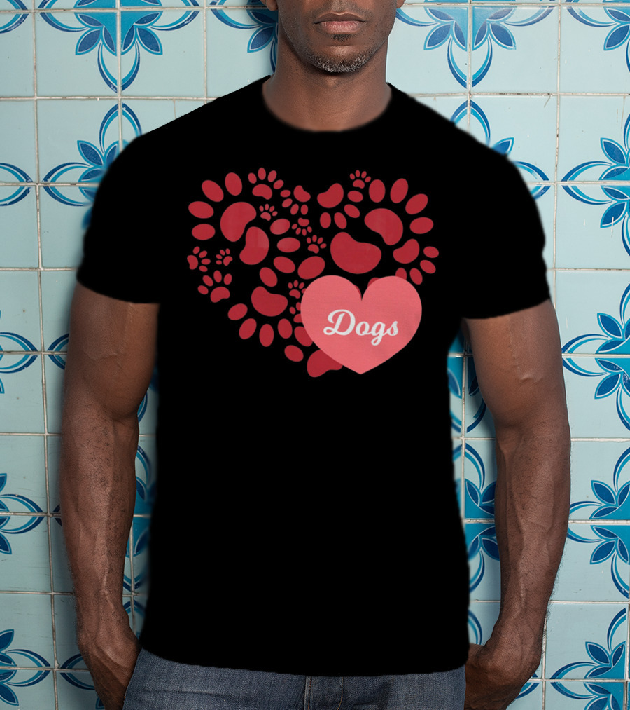 Paw Print Heart Dogs Mom And Pet T-Shirt