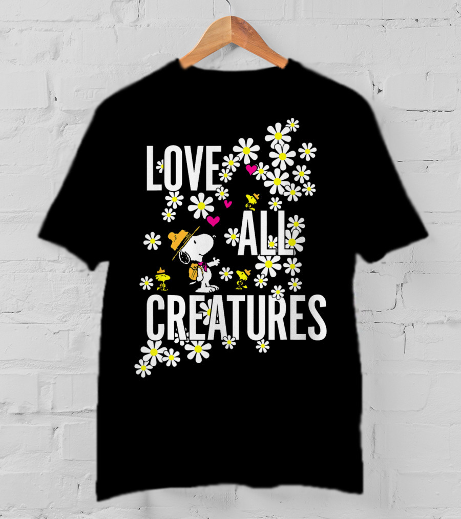 Peanuts Love All Creatures Valentine Snoopy With Flowers T-Shirt