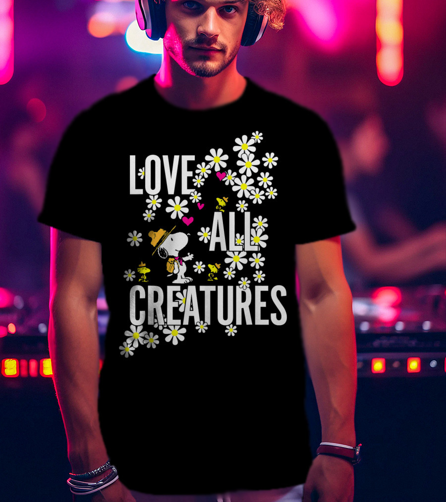 Peanuts Love All Creatures Valentine Snoopy With Flowers T-Shirt