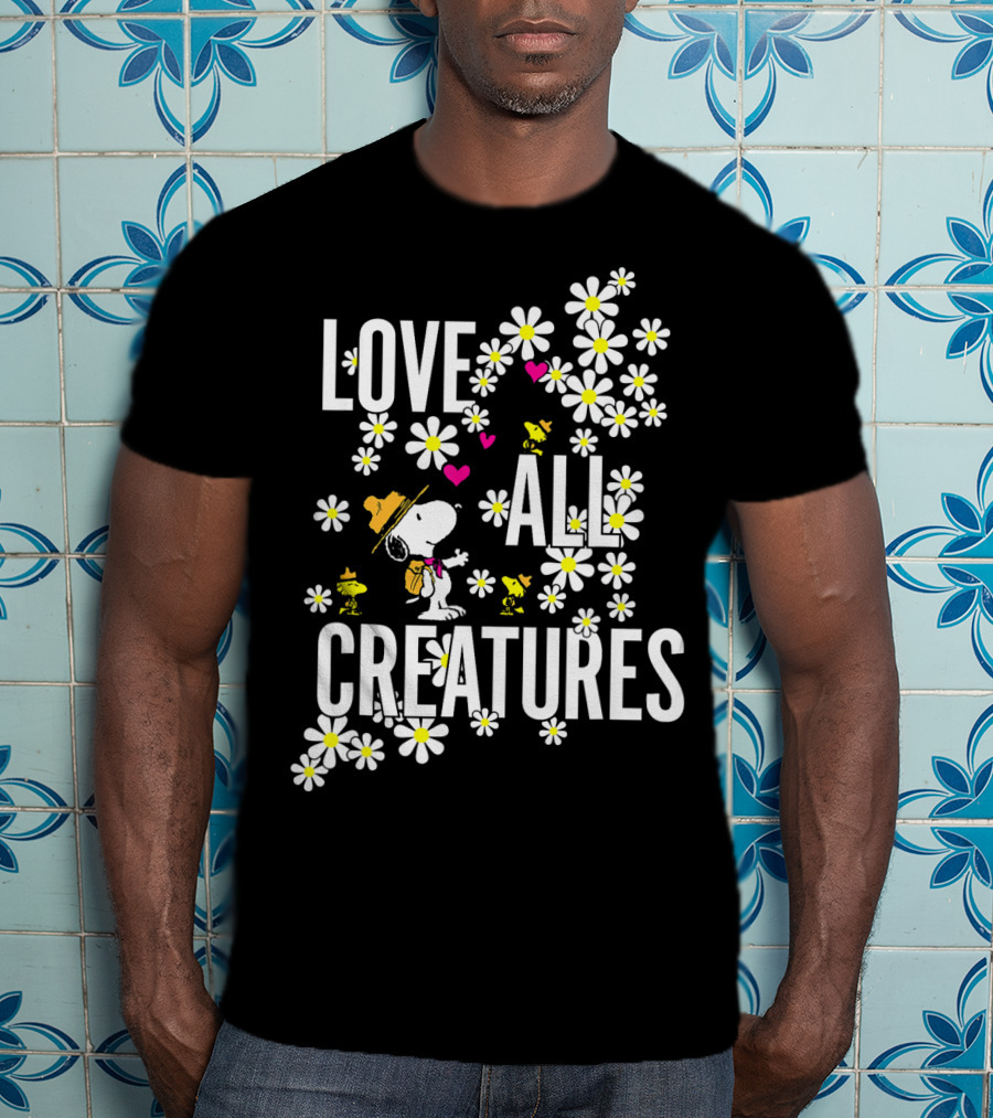 Peanuts Love All Creatures Valentine Snoopy With Flowers T-Shirt