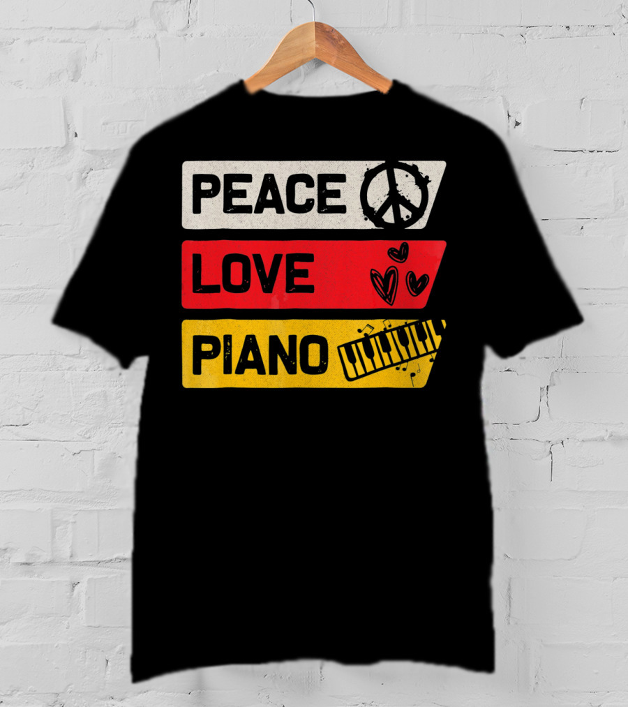 Peace Love Piano Music Peace Sign Keyboard T-Shirt