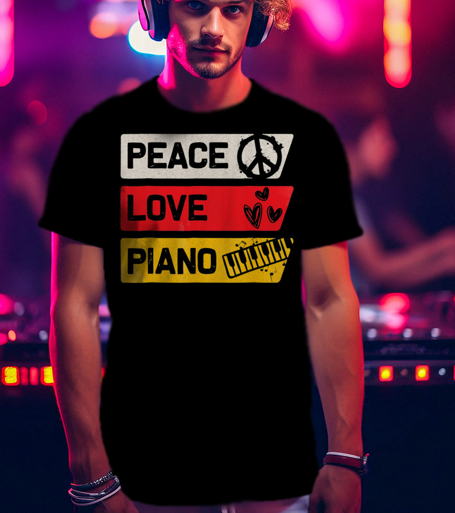 Peace Love Piano Music Peace Sign Keyboard T-Shirt