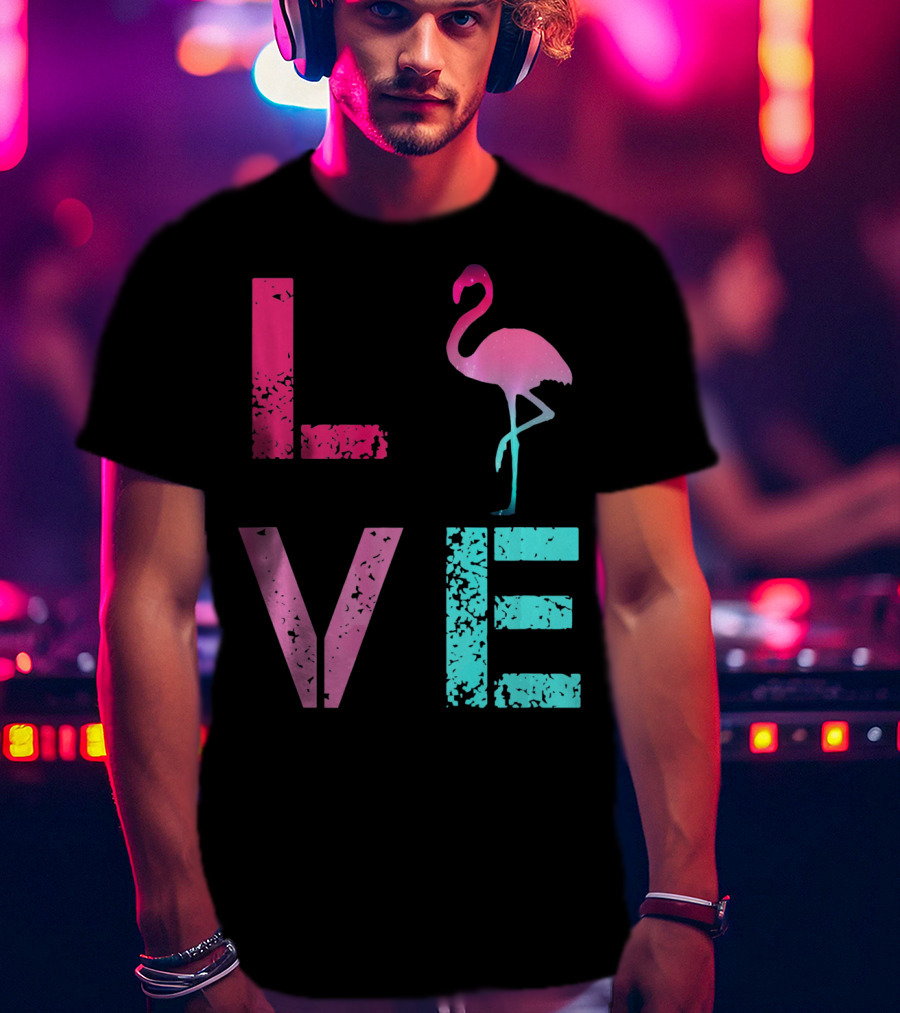 LOVE Pink Flamingos Valentine T-Shirt