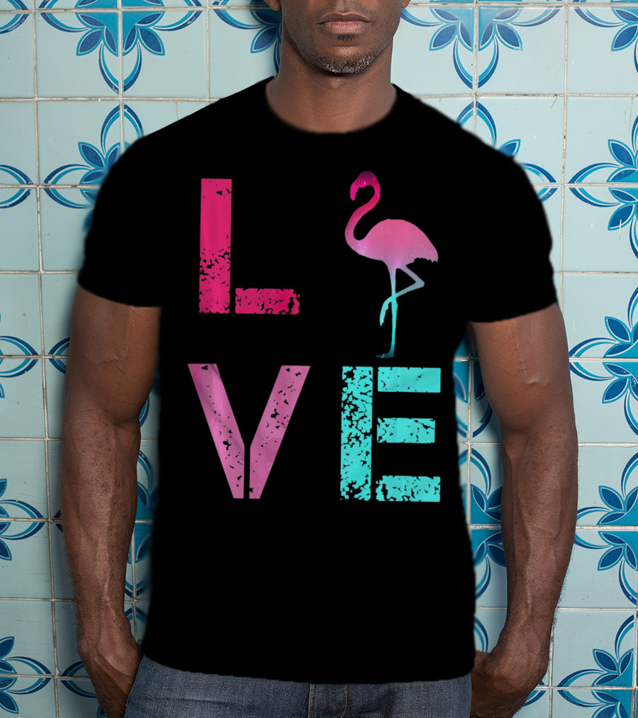 LOVE Pink Flamingos Valentine T-Shirt