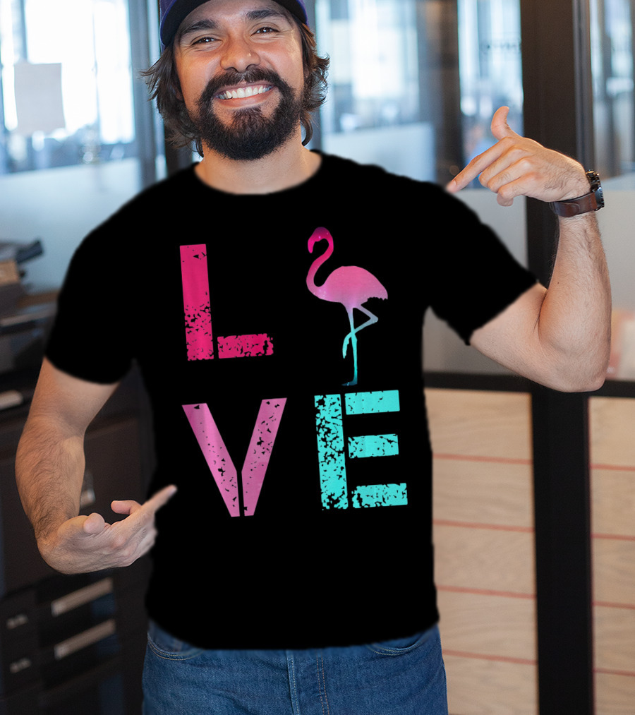 LOVE Pink Flamingos Valentine T-Shirt