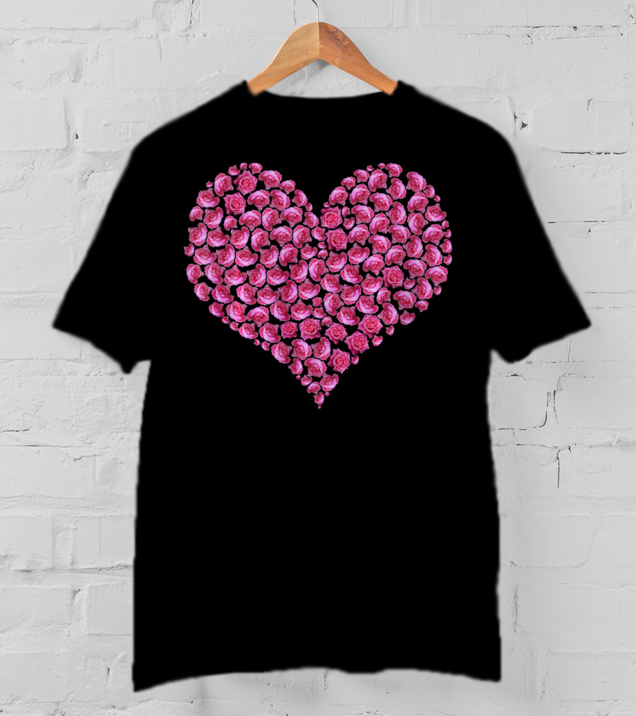 Pink Rose Flower Heart For Roses Lover T-Shirt