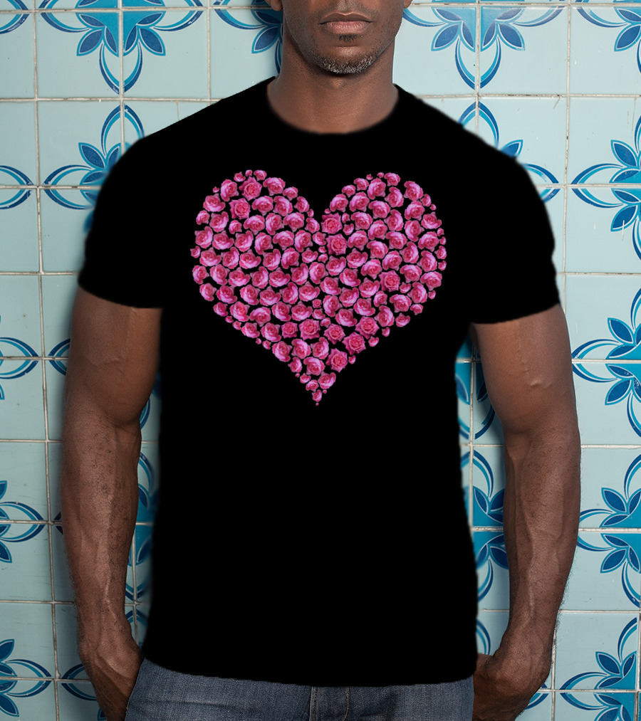 Pink Rose Flower Heart For Roses Lover T-Shirt