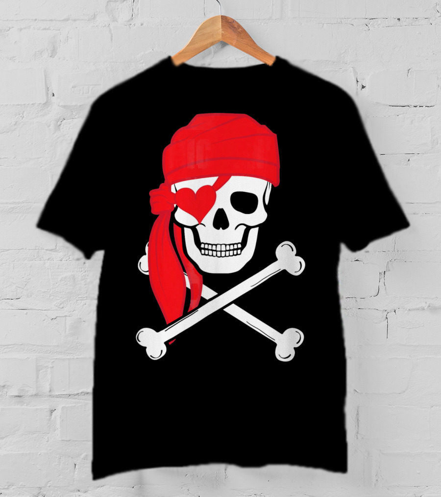 Pirate Skull And Cross Bones Heart Eyepatch Valentines T-Shirt