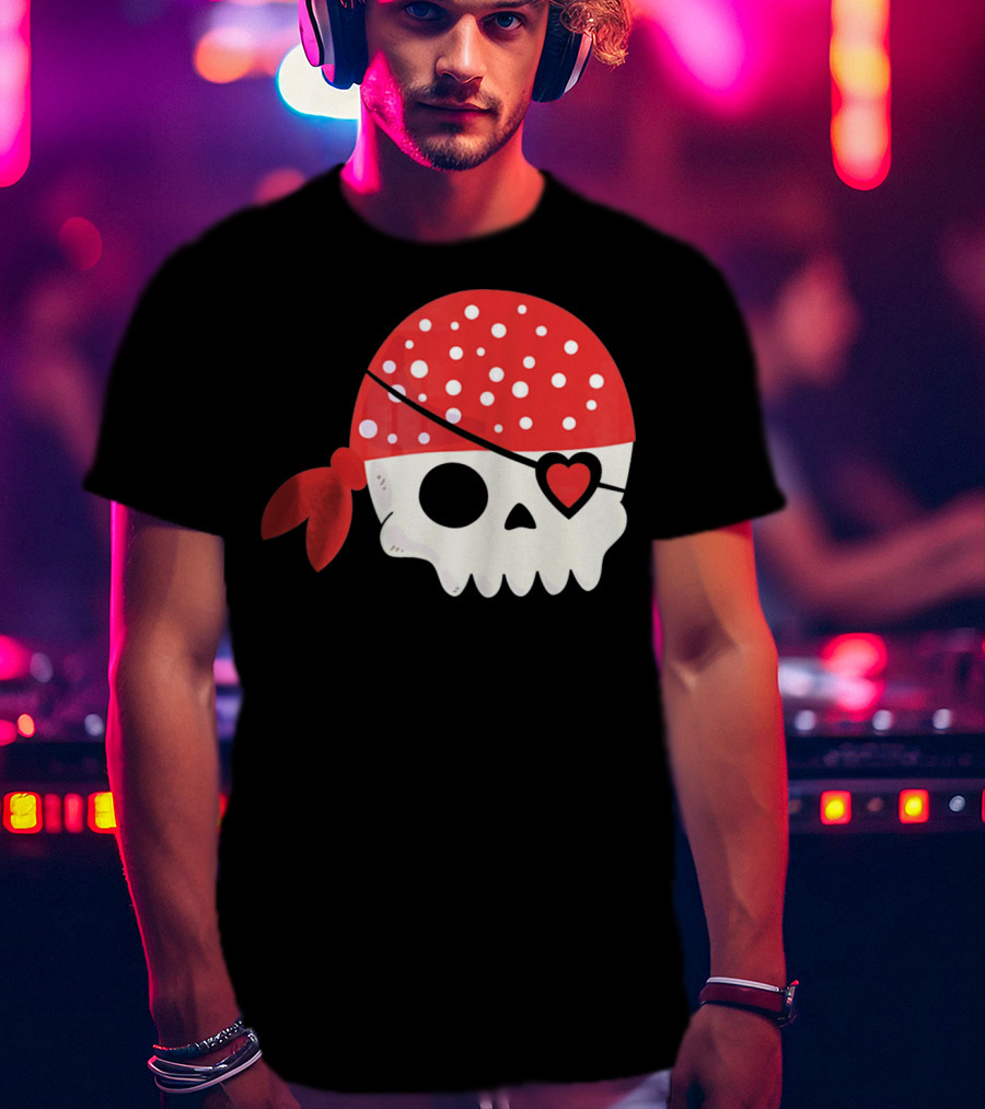 Pirate Skull With Heart Eyepatch I Steal Hearts Valentines T-Shirt
