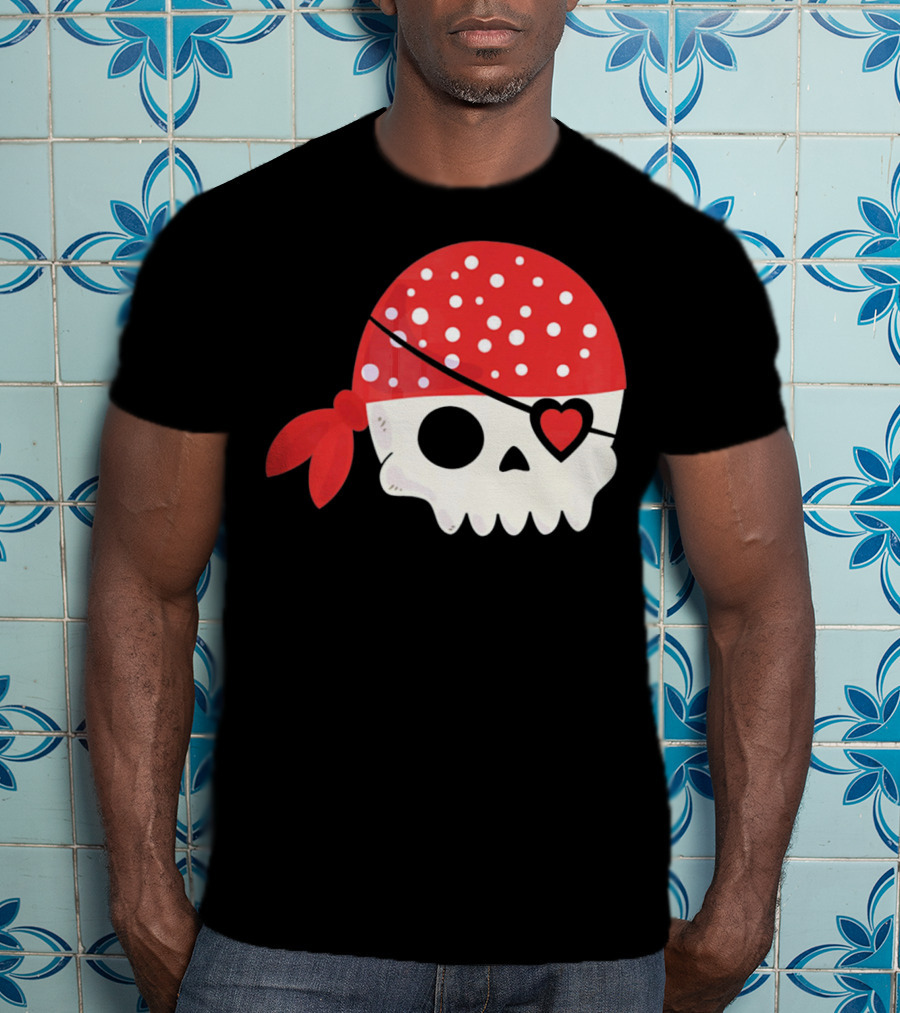 Pirate Skull With Heart Eyepatch I Steal Hearts Valentines T-Shirt