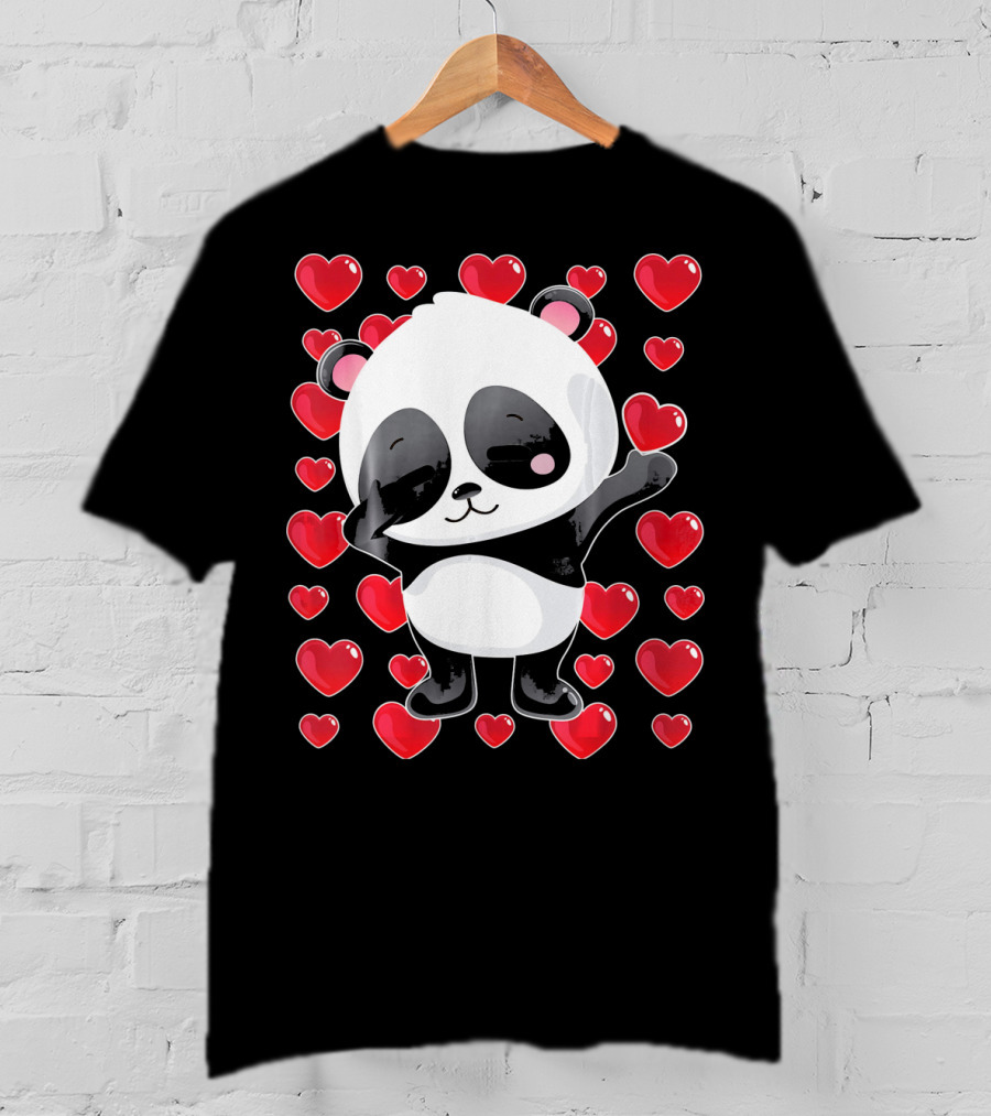 Panda Surrounded By Hearts For Valentines Day T-Shirt