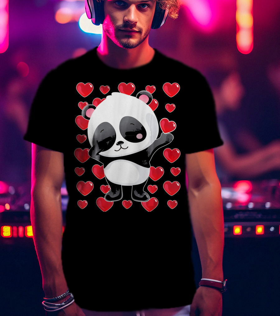 Panda Surrounded By Hearts For Valentines Day T-Shirt
