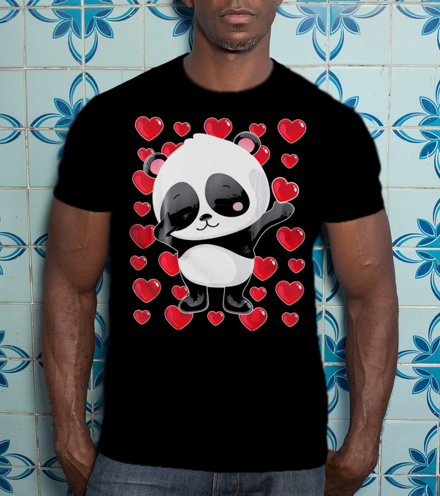 Panda Surrounded By Hearts For Valentines Day T-Shirt