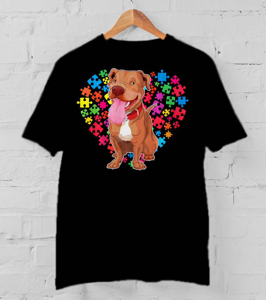 Pitbull Dog Heart Puzzle Valentine T-Shirt