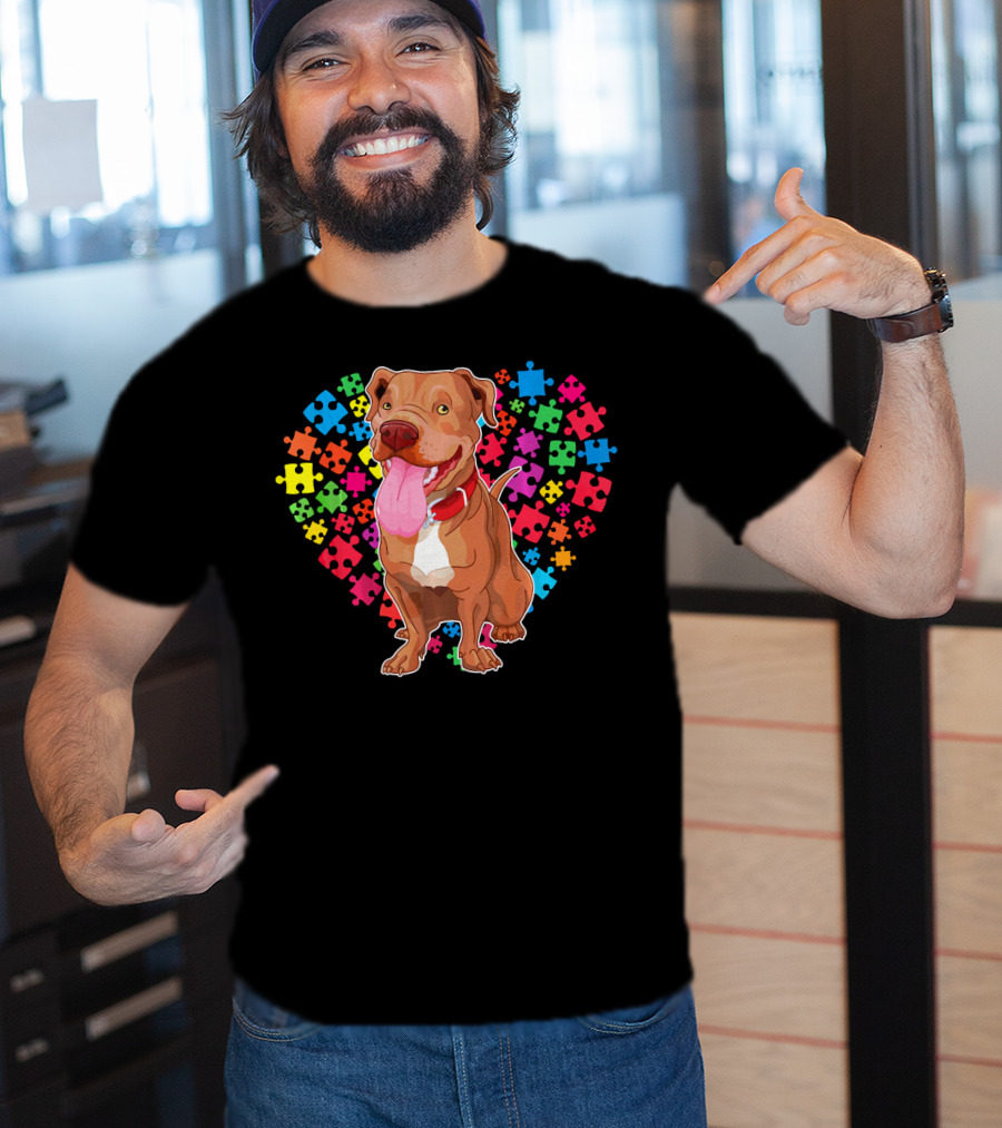 Pitbull Dog Heart Puzzle Valentine T-Shirt