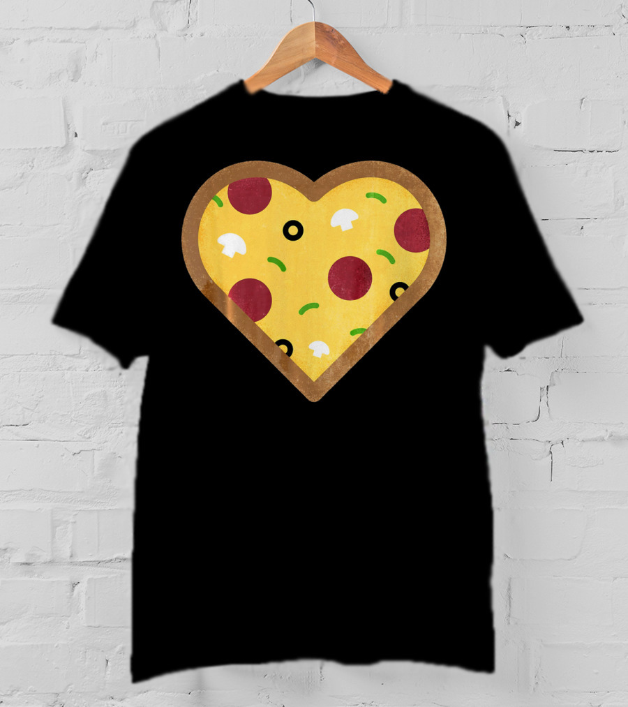 Pizza Heart Toppings Punny Pepperoni Olive Mushroom T-Shirt