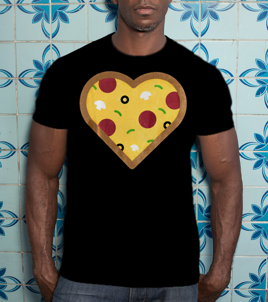 Pizza Heart Toppings Punny Pepperoni Olive Mushroom T-Shirt