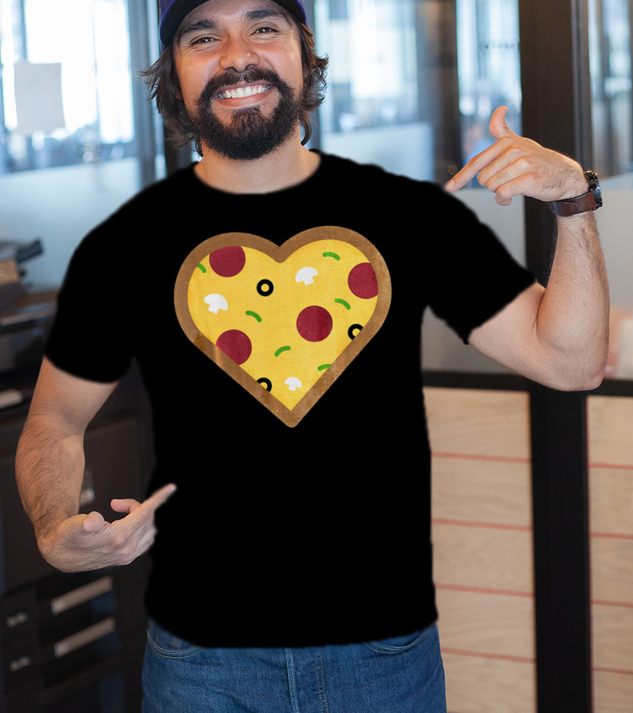 Pizza Heart Toppings Punny Pepperoni Olive Mushroom T-Shirt