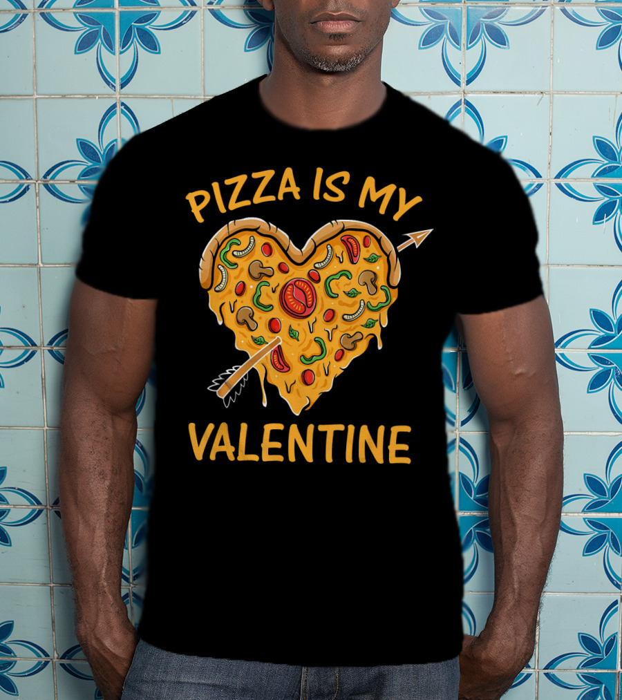 Pizza Is My Valentine Heart-Shaped Cheese Arrow Valentine's Day T-Shirt