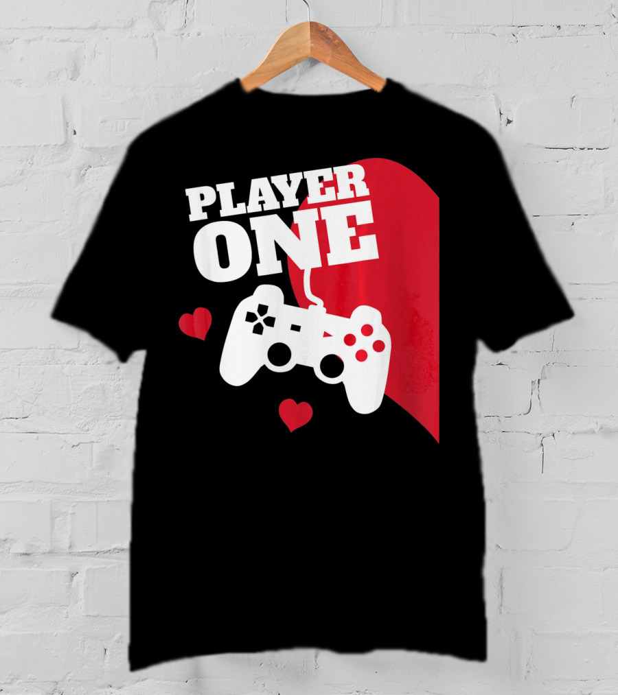 Player One Valentines Day Gamer Controller Hearts T-Shirt