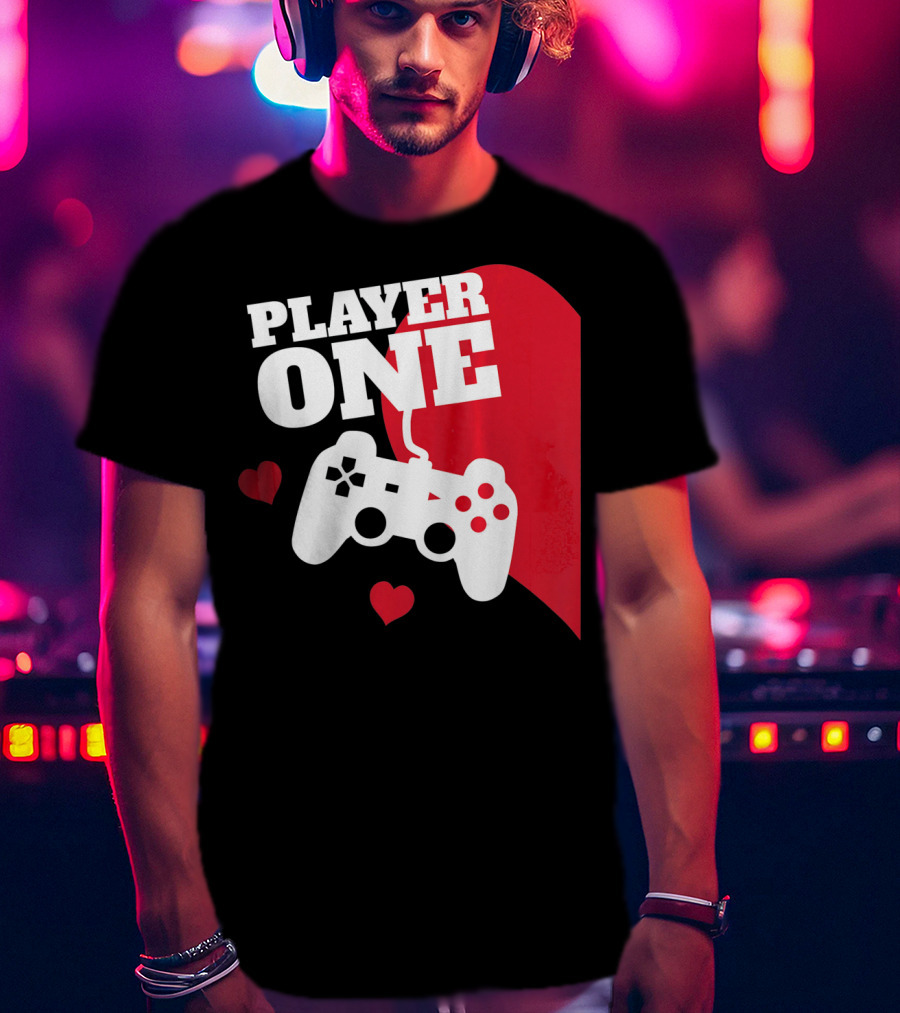 Player One Valentines Day Gamer Controller Hearts T-Shirt