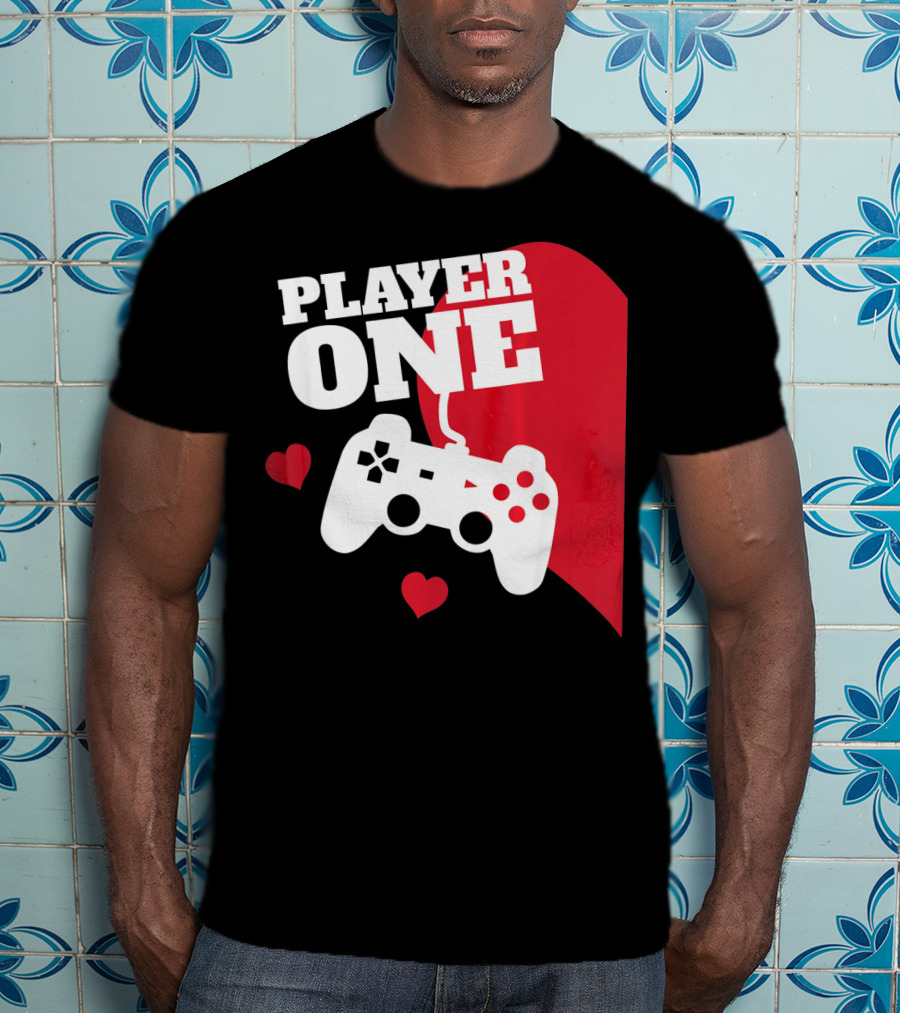 Player One Valentines Day Gamer Controller Hearts T-Shirt