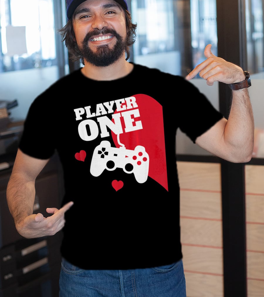 Player One Valentines Day Gamer Controller Hearts T-Shirt