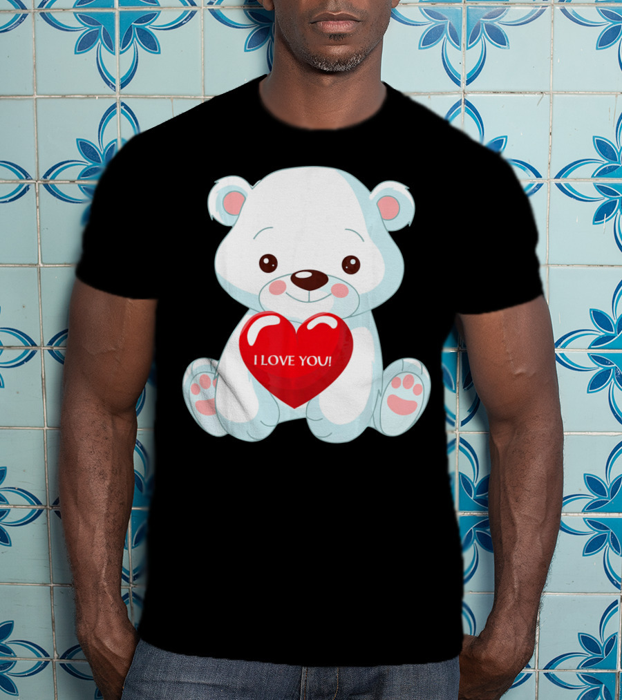 Polar Bear Holding Heart I Love You T-Shirt