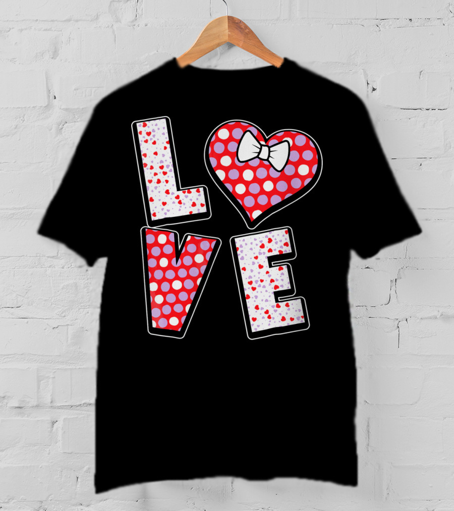 LOVE Polka Dot Heart Bow Tie Valentines T-Shirt