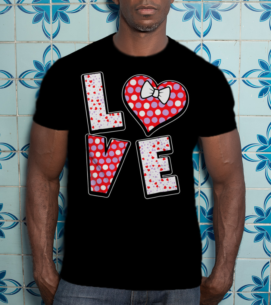 LOVE Polka Dot Heart Bow Tie Valentines T-Shirt