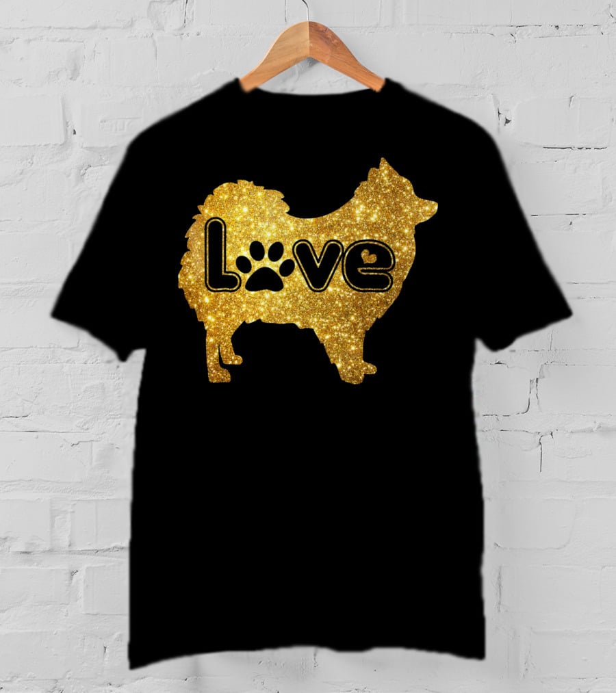 Pomeranian Love Gold Sparkle Paw Valentine T-Shirt