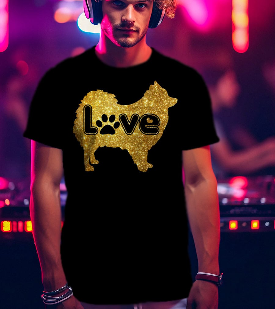 Pomeranian Love Gold Sparkle Paw Valentine T-Shirt