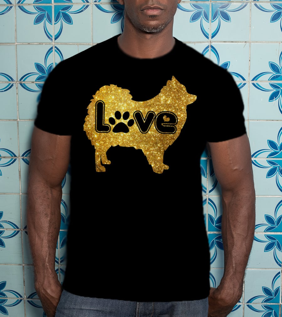 Pomeranian Love Gold Sparkle Paw Valentine T-Shirt