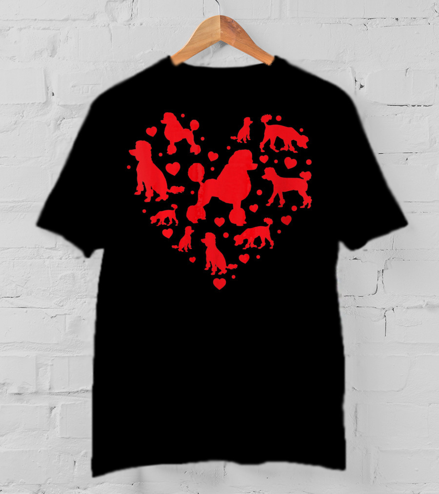 Poodle Dog Silhouettes In Heart Shape Valentines Day T-Shirt