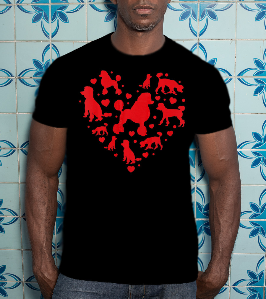 Poodle Dog Silhouettes In Heart Shape Valentines Day T-Shirt