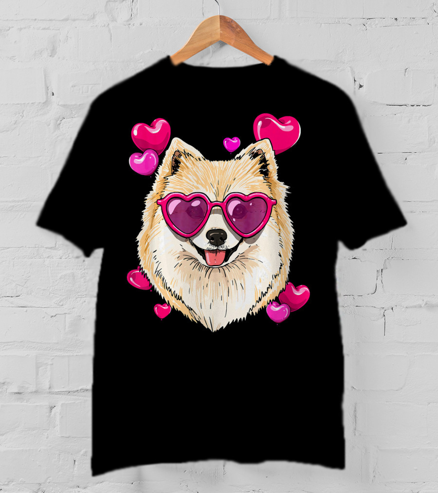 Pomeranian Valentines Day Heart Sunglasses Love Dog T-Shirt