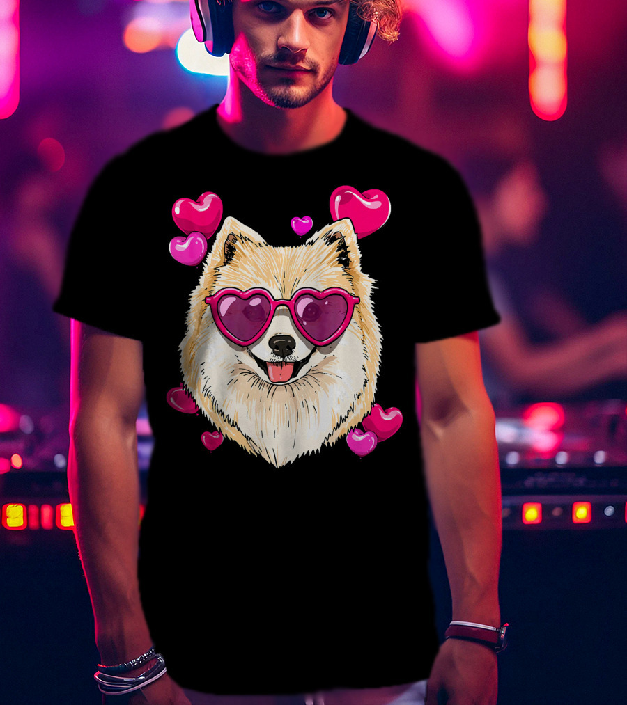 Pomeranian Valentines Day Heart Sunglasses Love Dog T-Shirt