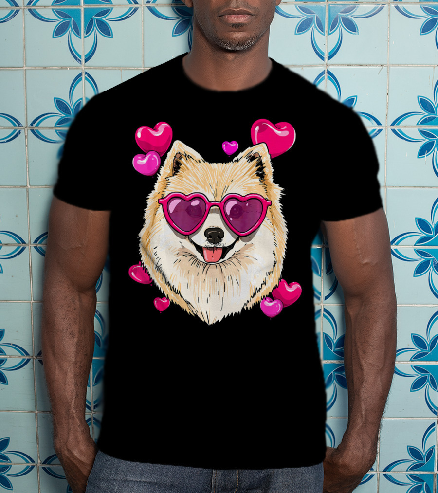Pomeranian Valentines Day Heart Sunglasses Love Dog T-Shirt
